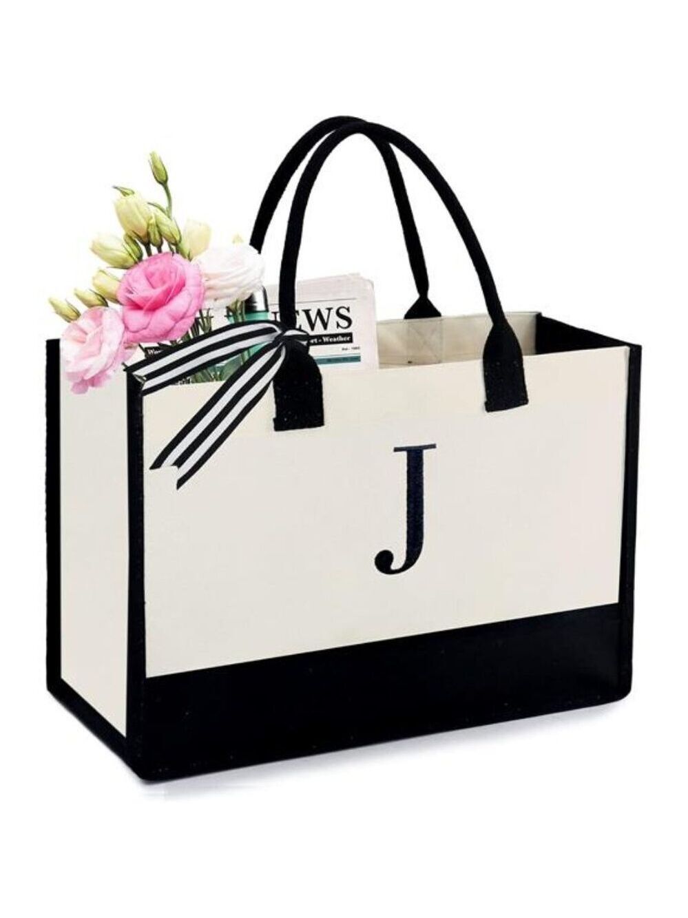 Personalized Monogram Tote Bag for Women Teacher Mom Large Canvas Shoulder Bag